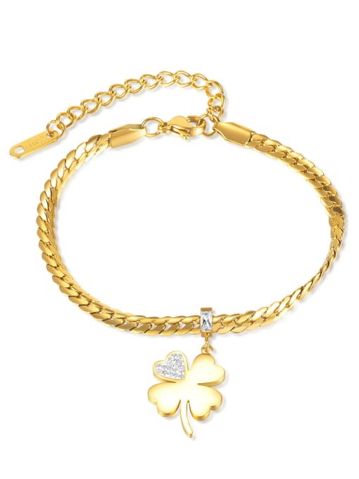 [1312] Gold plated bracelet Titanium Steel Cubic Zirconia Flower Hip Hop Link Bracelet